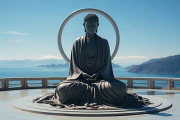 Leinwandbilder - A minimalist representation of the Great Buddha of Kamakura, using geometric forms and a monochromatic color palette to emphasize the statue's graceful proportions and spiritual symbolism,