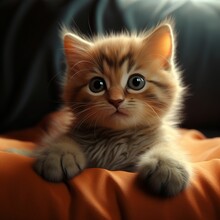 AI Generated Illustration Of A Cute Brown Kitten Staring Inquisitively Aside