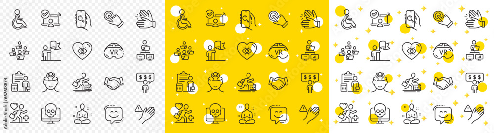 Outline Vr, Patient and Clapping hands line icons pack for web with ...