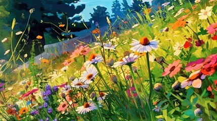 Wall Mural - Wildflower meadows. Fantasy concept , Illustration painting.