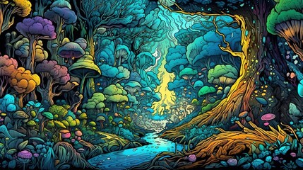 Wall Mural - Whimsical fairy tale forests. Fantasy concept , Illustration painting.