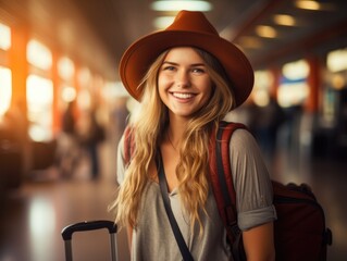 Traveling young woman with a backpack. Vacation and travel. Life style.