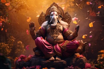 Wall Mural - Hindu God Ganesha with flowers