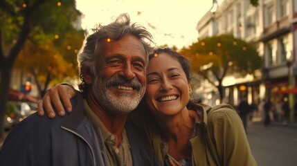 A happy couple posing and smiling for the camera