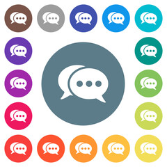 Sticker - Two oval active chat bubbles solid flat white icons on round color backgrounds