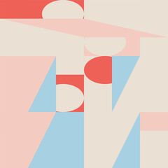 Poster - Abstract geometric vector seamless pattern. Modern background with simple shapes. Circles, squares, rectangles, triangles in pastel colors