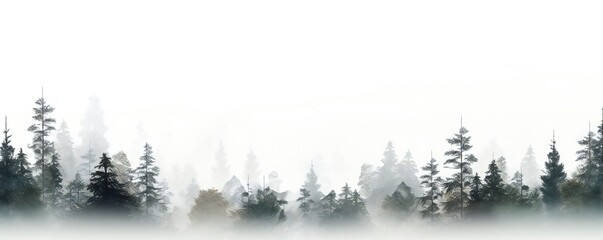 White Background, Beautiful forest, minimalist style Generative AI