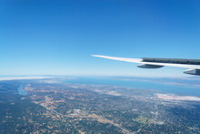 Aerial View Of San Francisco From Airplane Window Seat. USA.