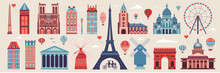 Travel Paris Web Banner With Popular Landmarks