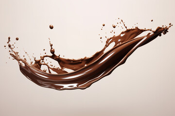 Sticker - Experience the dynamic motion of a chocolate wave, rendered in 3D, as it splashes dramatically with droplets suspended in space.