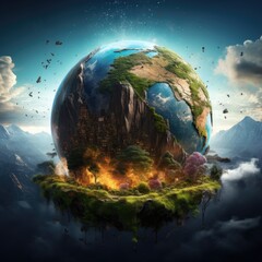 Wall Mural - Illustration of planet Earth with light and clouds in outer space
