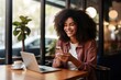 © radekcho - Happy female student sitting in a coffee shop, using a smartphone or business, online shopping, transfer money, financial, internet banking. in coffee shop cafe over blurred background.