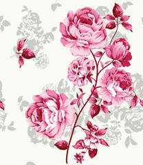 Wall Mural - Seamless floral pattern with garden pink, flowers roses, leaves, branches. Botanic print. Modern seamless pattern.