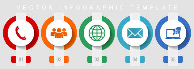 Poster - Social media flat design icon set, miscellaneous icons such as phone, people, globe, envelope and laptop, vector infographic template, web buttons collection