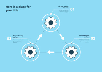 Poster - Gear process infographic with three steps - blue version. SImple chart design for workflow layout, diagram, banner, web design.