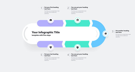 Fototapete - Infographic progress diagram with five steps with numbers and minimalistic icons. Can be used for your website or presentation.