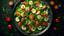 A Fresh And Colorful Cucumber And Tomato Salad Served With A Fork On A Plate