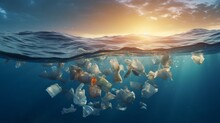 Plastic Bags And Other Garbage Pollution In Ocean, Generative AI