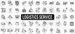 Logistics icon set. Shipping, transportation, delivery, cargo, freight, route planning, export and import icon. Vector illustration