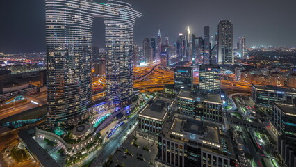 Poster - Futuristic Dubai Downtown and finansial district skyline aerial day to night timelapse.