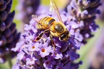 Poster - a detailed macro shot of a worker bee on lavender