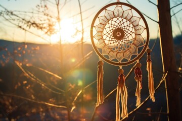 Poster - handcrafted native dreamcatcher in the morning sunlight