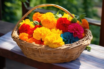 Poster - brightly colored paper marigolds in a basket