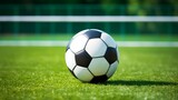 Fototapeta Sport - Soccer ball on green grass, Generative AI