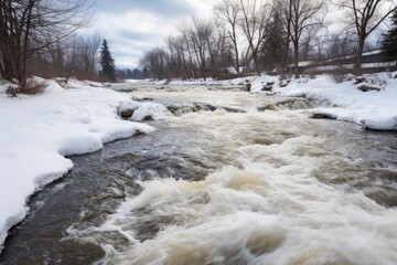 Poster - fast flowing river during a snowmelt