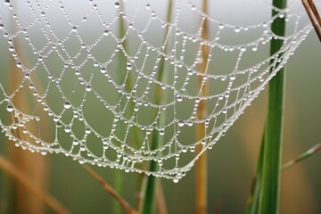  dew drops on spider web without disrupting the web