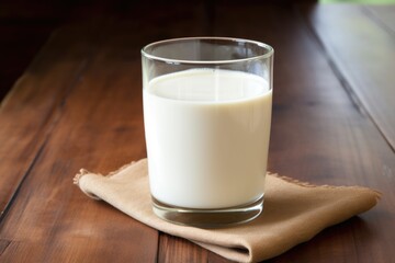 Poster - glass of warm milk on a wooden table