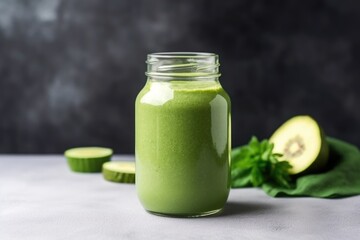 Poster - glass bottle of green detox smoothie with straw