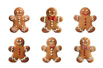 Wall Mural - Collection of various gingerbread men cookies isolated on transparent background