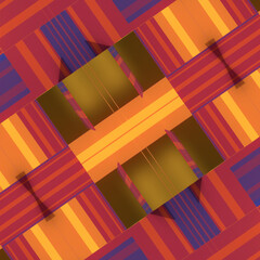 Poster - Red, orange and blue striped geometric pattern on yellow background, 3d rendering illustration
