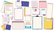 © Tartila - Notes and paper stationery. Doodle post-it note sheet with sticky note, memo and task planner objects. Vector blank notepaper set