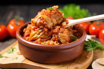 Poster - stack of cabbage rolls with a wooden spoon on the side