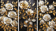 modern gold painting of abstract golden white rose flower. The texture of the oriental style of gray and gold canvas with an abstract pattern. artist canvas art collection for decoration and interior