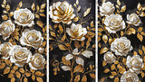 Fototapeta Londyn - modern gold painting of abstract golden white rose flower. The texture of the oriental style of gray and gold canvas with an abstract pattern. artist canvas art collection for decoration and interior