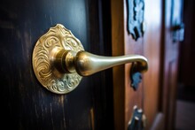 Closeup Of A Brass Door Handle With A Religious Flyer In The Mail Slot