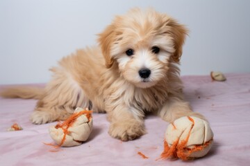 Wall Mural - puppy toy with ripped seams and fluff spread around