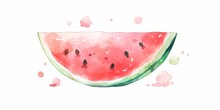 Piece Of Watermelon Hand Painted Watercolor Illustration.