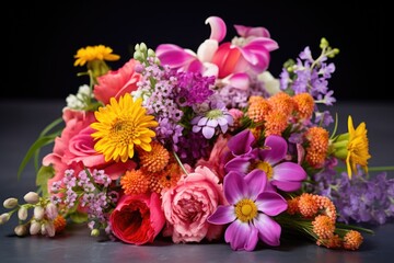 Poster - a group of vibrant, varied flowers in a bouquet