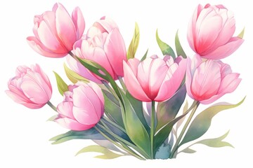 Wall Mural - Tulips flower hand painted watercolor illustration.