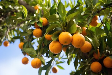 Wall Mural - an orange tree with ripe oranges hanging from its branches