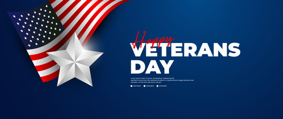 Wall Mural - blue happy veterans day banner with american flag elements
