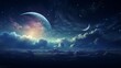 Crescent moon sky galaxy angel beautiful painting wallpaper image Ai generated art