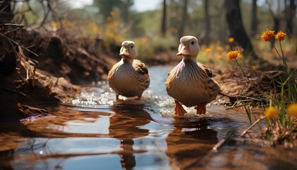 Wall Mural - goose on the water. ducks in the water. geese in the water. duck in the forest. ducks and baby ducks