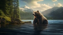 Beautiful Bear Is Sitting By The River Forest Image Ai Generated Art