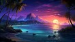 Beautiful colorful island night beach painting photography image Ai generated art