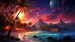 Beautiful colorful island night beach painting photography picture Ai generated art